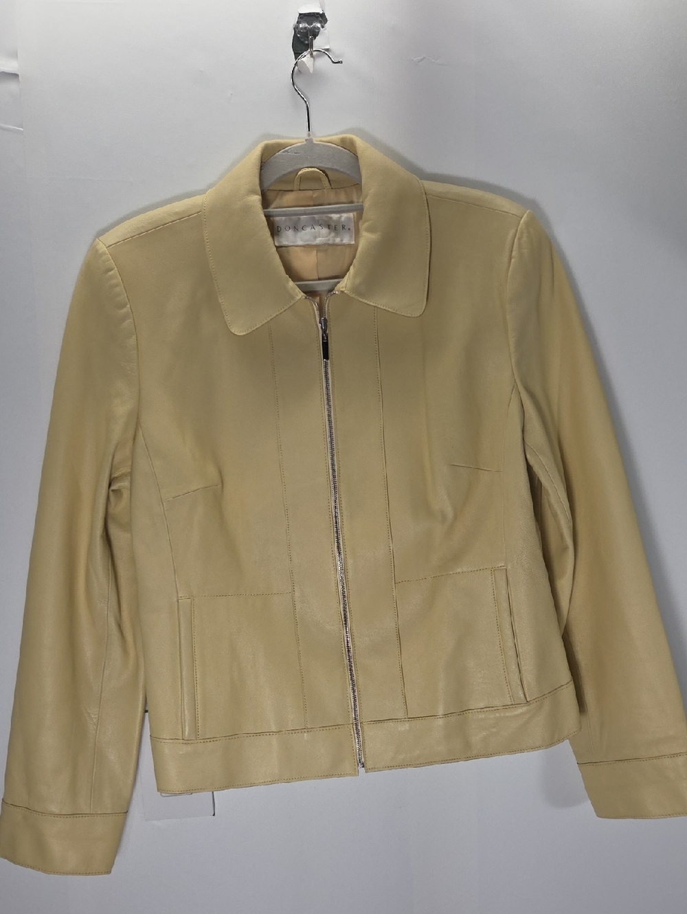 Doncaster Butter Yellow Leather Zip Jacket Size 14